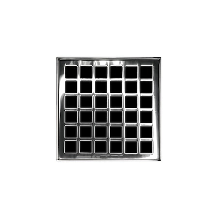 Infinity Drain 4"x4"Strainer W/ Sq Pattern Decorative Plate and 2"Throat-PS for QD 4 Q_4_PS